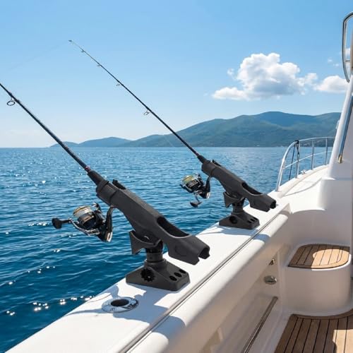 2 Pack Adjustable Fishing Rod Holders for Boat and Kayak, Deck or Side Mount, Reinforced Nylon Material (Black)