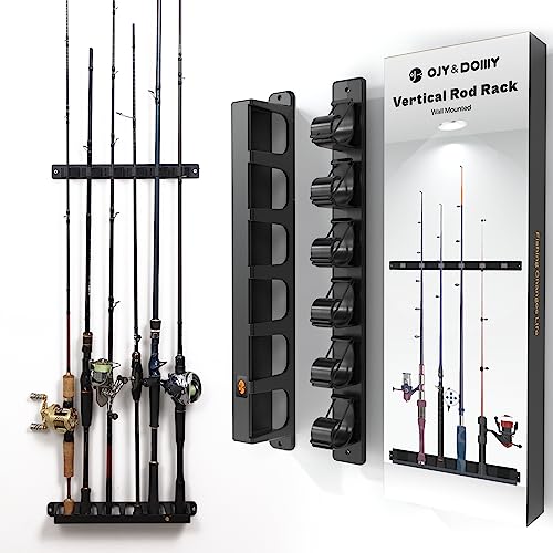 OJYDOIIIY Wall Mount Fishing Rod Holders,Vertical Fishing Pole Storage Rack for Garage - color: 1 Pack, 6 Rods