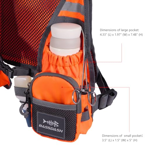 BASSDASH FV08 Ultra Lightweight Fly Fishing Vest for Men and Women Portable Chest Pack - color: Orange