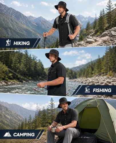 Haimont Men's UPF 50+ Short Sleeve Hiking Button Down Shirt | Quick-Dry Stretch, Mesh Back Vents, Rod Holder & Sunglasses Loops, Outdoor & Travel - color: Black, size: 3X-Large