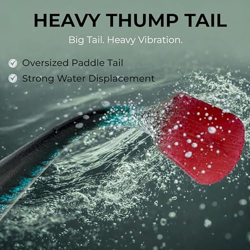 Thump Shad Paddle Tail Swimbait, 6" Soft Lures for Bass, Extra Weight Heavy Kicking Tail for Jig Head & Weighted Swimbait Hook, 3 Pack - color: Blue Shad Firetail
