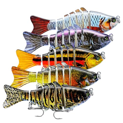 Keenjorika Fishing Lures Multi Jointed Fish Fishing Kits, Slow-Sinking Lifelike Segmented Swimbait Crankbaits, Realistic Swimming Action for Bass, Trout, Pike & Walleye, Freshwater and Saltwater - color: 5 Pack-Style 2