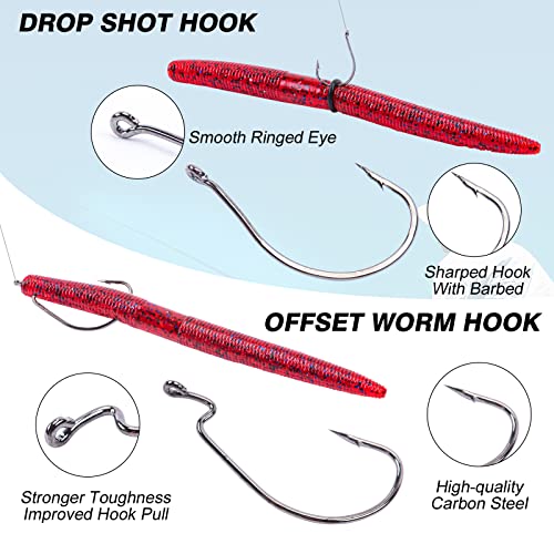 Goture Wacky Worm Fishing Lure Kit with Soft Plastics, Wacky Rig Tools, O-Rings, Worm & Drop Shot Hooks, Beads, Weights & Tackle Box - color: A-72pcs Wacky Worm Tool Kit(4" Soft Worm)