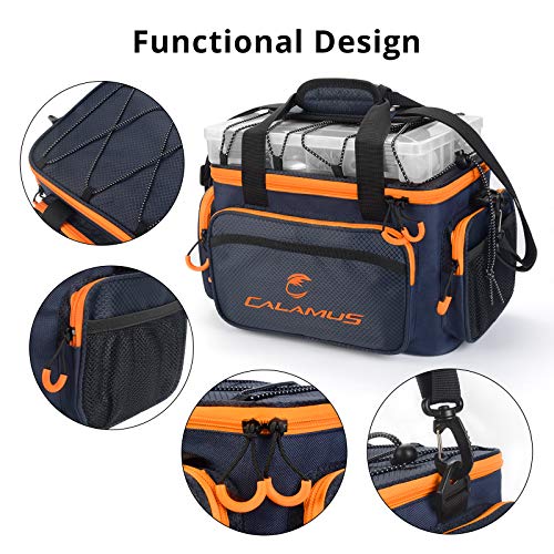 Calamus Fishing Tackle Bags - Fishing Bags for Saltwater or Freshwater Fishing - Rip-Stop PE - Padded Shoulder Strap - Pliers Storage -Orange - color: B：Orange(without trays)-14.3*9*7.5 inches