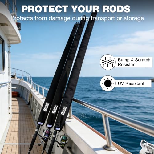 Booms Fishing Neoprene Rod Sleeve: Fishing Pole Sleeve - Protective Rod Socks with Hanging Loop & Adjustable Lanyard - RS8/9 Floating Pole Covers for Casting/Trolling, Spinning, Fly Rods - size: 52", style: Spinning