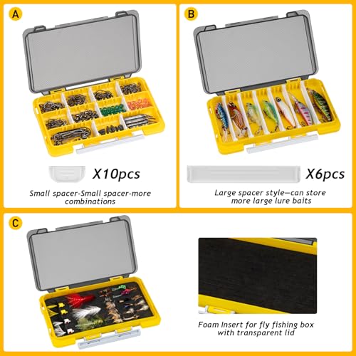 QualyQualy Fishing Tackle Box, Small Tackle Box Organizer with Removeable Diveders, 2 in 1 Mini Fishing Hook Organizer, Plastic Storage Fly Box - color: Yellow, size: A+C 4pcs