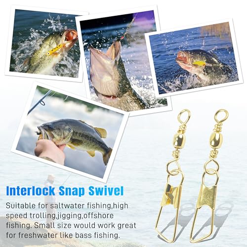 AGOOL Fishing Swivels Snaps, 60/120pcs Barrel Swivels with Nice Snaps Gold High Strength Solid Rings Line Lures Connector Fishing Tackle Accessories - size: #10_120pcs