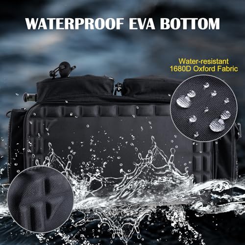 Goture Large Tackle Bag,1680D Water Resistant Saltwater Gear Storage Big Fishing Bag with EVA Bottom,Store Up to 8PCS 3700 Plus 4PCS 3600 Tackle Trays(Not Included),Gifts for Men,20.87”x11.42”x15.16”