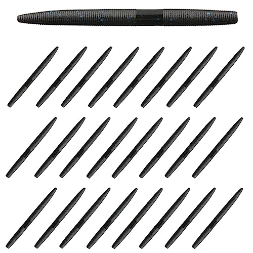 Reaction Tackle Wacky Worms, 5.5 Inch Salt Impregnated Soft Plastic Stick Bait Bass Fishing Lures for Finesse, Wacky, Neko, Texas and Carolina Rigs, 24 Pack - color: Black Blue Flake