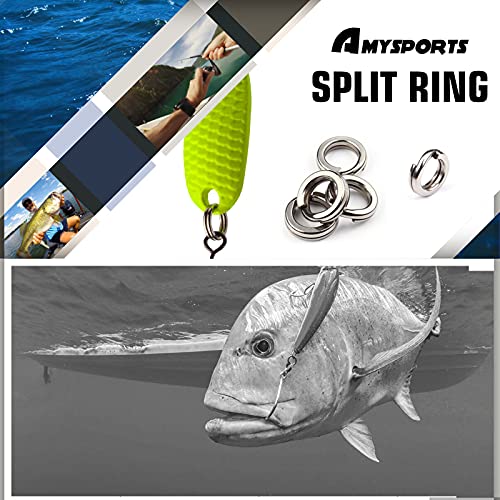 AMYSPORTS Stainless Steel Split Rings Saltwater High Strength Fishing Split Ring Line Connector Fishing Split Rings Freshwater Loop - size: Size15 (200lb) 50 pcs