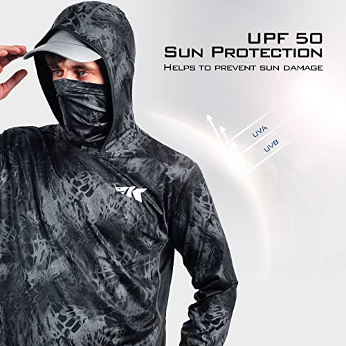 KastKing Men's Hoodie Shirt UPF 50 Long Sleeve Fishing Shirt UV Protection Shirt - color: M:blackout With Neck Gaiter, size: XX-Large