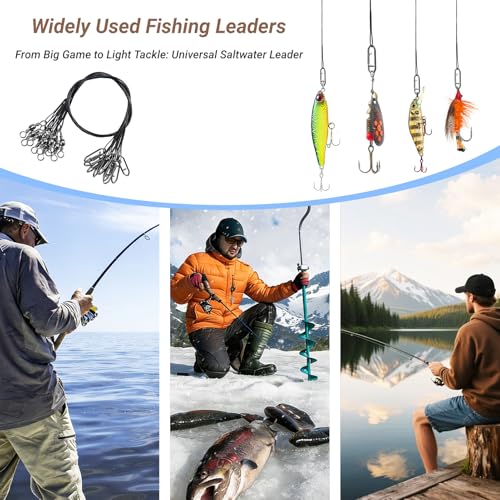 QISHUO Stainless Steel Fishing Leaders Strength Rigs Saltwater Fishing Leader Heavy Snap Lure Wire Leaders Line Black Nickel - size: Size #5 (11.8in-60lb) 30pcs