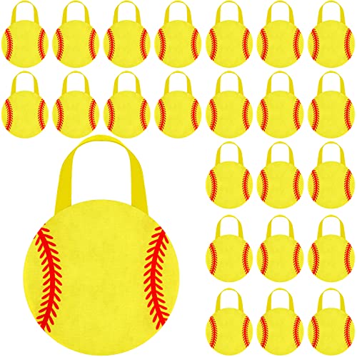 Shihanee 24 Pcs Softball Party Favor Bags Ball Themed Party Goodie Candy Bags Sport Game Treat Handbags Softball Non Woven Gift Handbags for Sport Theme Supplies - style: Softball
