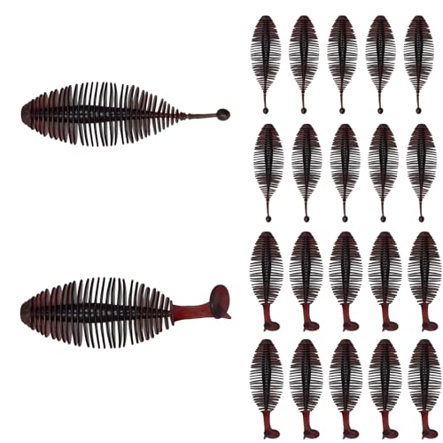 Eupheng 20PCS Soft Plastic Swimbait, Ribbed Plastic Baits with Tickle/Paddle Tail, Fishing Worms Bionic Soft Leech Fishing Minnow Bait for Bass, Pike, Trout, Walleye - color: Dark Red, size: 10cm(3.94inch)