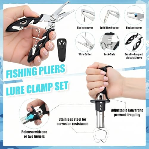 42 Pcs Ice Fishing Rod and Reel Combos Ice Fishing Rod and Holder with Carrier Bag, Pliers, Lip Grip, Reel, Lures, and Accessories Kit for Men Beginner Winter