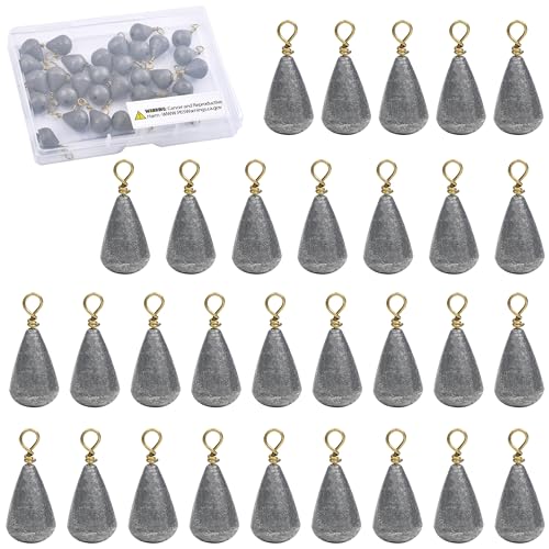 Fishing Weights Sinkers,15/30pcs Bass Casting Weights Bell Sinkers Fishing Weights Drop Shot Catfish Sinkers with Brass Swivel for Saltwater Freshwater - size: 1/4oz-30pcs