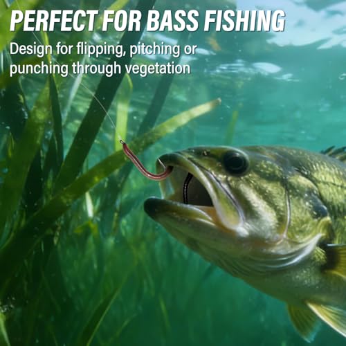 Alwonder Worm Fishing Hooks Straight Shank Baitholder Hooks for Bass Fishing Heavy Cover Bait Holder Design Freshwater Flipping Punching Pitching Texas Drop Shot Neko Rig #1#1/0#2/0#3/0#4/0