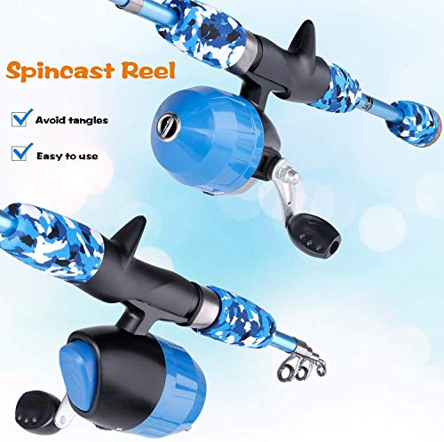 ODDSPRO Kids Fishing Pole - Portable Telescopic Kids Fishing Rod and Reel Combo Kit - with Spincast Fishing Reel Tackle Box for Girls, Youth - color: Blue, size: 5.91 ft