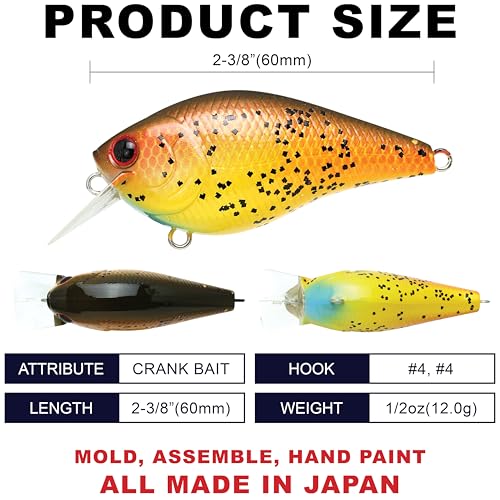 LUCKY CRAFT LC 1.5 Silent Squarebill Crankbait Fishing Lure, 2-3/8", Bass Fishing Lures for Freshwater, Hard Crankbait with Treble Fishing Hooks, Fishing Accessories - color: 407 Bull Bream