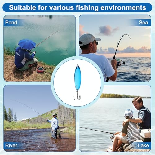 Fishing Spoons Lures, Metal Saltwater Treble Trout Lures Jigging Spoon with Treble Hooks Casting Spinner Baits - color: Blue, size: 10g / 3/8oz