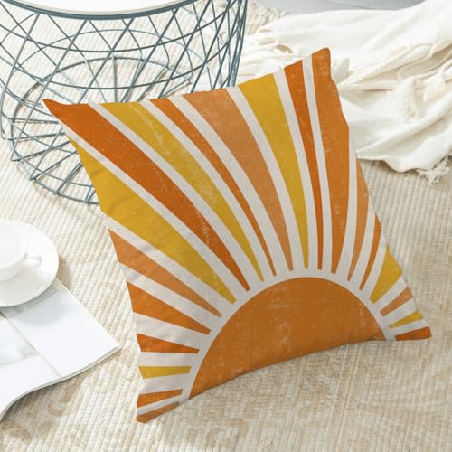 Summer Pillow Covers 16 x 16 Inch Set of 2 Stripes Yellow Burnt Orange Sun Throw Pillows Outdoor Decorative Boho Sunshine Pillowcase Linen Cushion Cases for Bed Sofa Couch - color: Boho Sun-1, size: 16" x 16" (Pack of 2)