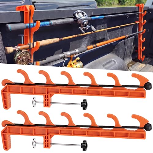2 Sets Truck Bed Fishing Rod Holder, Fishing Pole Rack for Truck Holds 4 Rods, Fits 2.36" Thick Rails, Easy Install Kayak & Fly Rod Storage Stand - color: Orange, style: 6 Holes