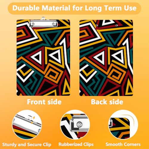 African Geometric Clipboard, Abstract Decorative Clip Board with Metal Clip Cute Plastic Clipboards A4 Standard Size 8.5" x 12.5" for Nurses, Students, Office - color: African Geometric