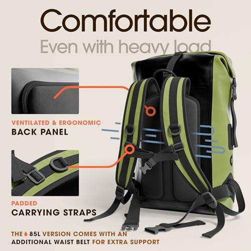 Earth Pak Waterproof Backpack - Heavy Duty Hiking Backpack - Roll-Top Closure Bag - Cushioned Dry Bag Waterproof Phone Case - color: Green, size: 55L