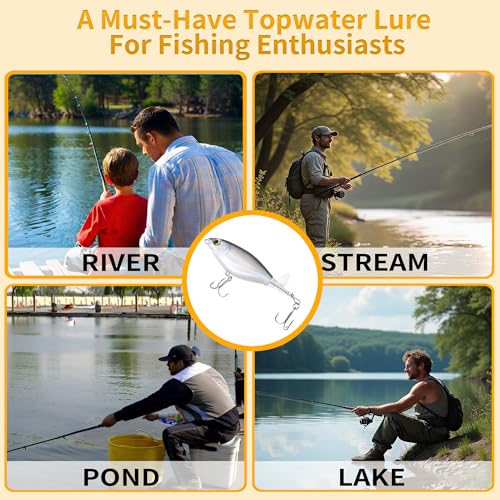 5Pcs Topwater Fishing Lures with Bait Box, Whopper Popper with Rotating Tail Treble Hooks, Plopper Floating Lure for Bass Crappie Walleye Catfish Pike Perch, Freshwater or Saltwater - size: 0.2oz Medium