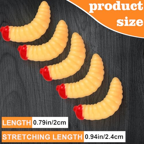 Fabbay 200 Pcs 20mm Soft Maggot Baits Fake Bread Worms for Fishing Lures for Artificial Wax Worms for Freshwater Saltwater Lake Trout Ice Fishing Lure
