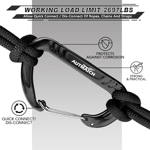 AUTMATCH Carabiner Clips, 3" Spring Snap Hook Caribeener Clips Buckle Pack Grade Heavy Duty Carabiners Quick Link for Camping, Fishing, Hiking, Traveling, 4 Pack - style: Aluminium Alloy 12KN - Black