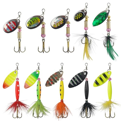 Spinnerbaits Rooster Bait Tail Fishing Lures Kit Inline Spinner Spoon Lures Bass Salmon Trout Hard Metal Spinner Baits for Saltwater Freshwater - style: 10pcs Spinnerbaits-a
