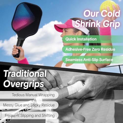 2 Pack Cold Shrink Grip Sleeve for Pickleball Paddle & Tennis Rackets, 3.9"-5.9" Expansion Non-Slip Overgrip, Vibration Dampening Handle Cover for Hammers, Pot Handles & DIY Gear - color: Black