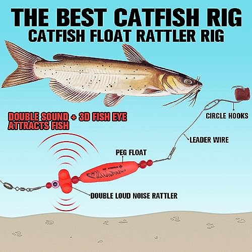 Catfish-Rig-for-Bank-Fishing-Catfishing-Tackle-Floats-with-Rattler-Santee Cooper Rig Equipment - color: Red-4 Pack, size: 3 inch