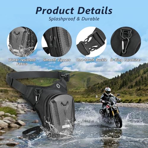 flintronic Motorcycle Leg Bag, Thigh Bag, Motorcycle Cycling Drop Leg Bag, with Headphone Jack, Waterproof Multi-Function Leg Fanny Pack for Men Women Cycling Running Traveling and Fishing - color: Black