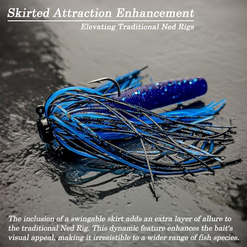 Ned Rig Jig Heads Soft Plastic Worms Fishing Lures Kit, 60/50/10 Pcs Weedless Skirted Mushroom Ned Rigs Jighead Hooks Stick Baits Bass Fishing Lures for Freshwater Saltwater - color: 10 Pcs Skirted Ned Rigs