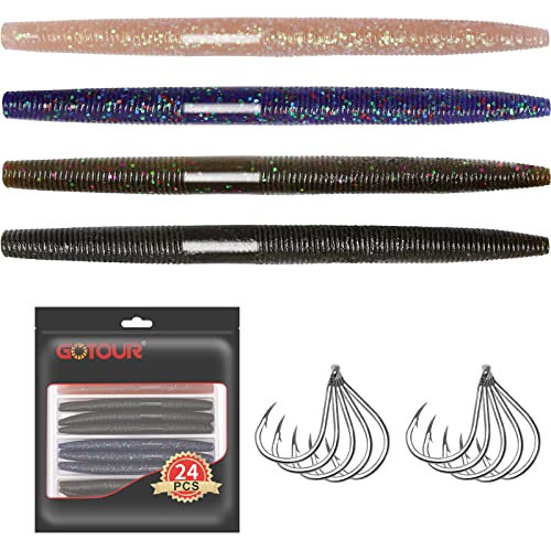 GOTOUR Pre-Rigged Soft Fishing Lures with Weedless Hook, Lifelike Paddle Tail Swimbaits for Bass Fishing, Freshwater & Saltwater Fishing Bait, Fishing Tackle for Bass, Pike, Trout, and Walleye - color: E2-5"-0.35oz-24pcs