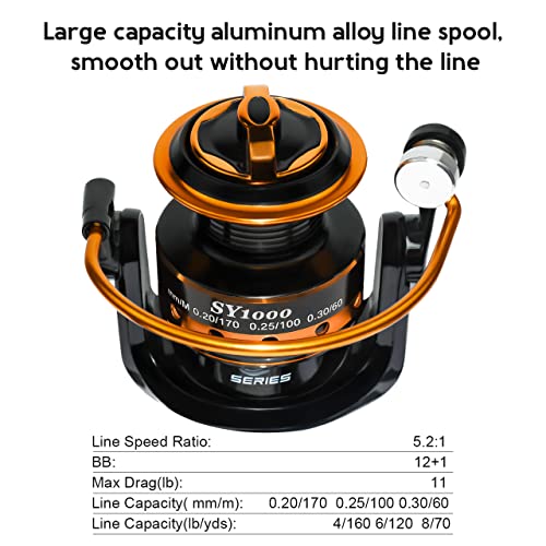 Summer and Centron Spinning Reels, 12 +1 BB Light Weight & Ultra Smooth Reel for Ice/Summer 3000/1000 Fishing Reel by QINGLER - color: SY1000