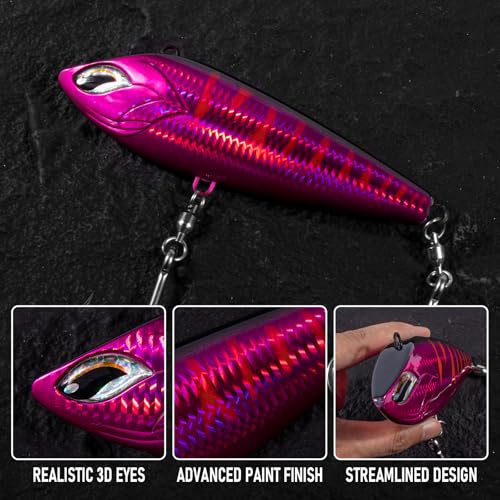 Alwonder High Speed Trolling Lures Up to 17 Knots Saltwater Fishing Lures Sinking Hard Baits 6-3/4”/7.5oz with Heavy-Duty 7/0 Hook Deep Diving Jerkbait Fishing Plug Offshore Lure for Marlin Tuna Wahoo - color: Hot Pink Mackerel