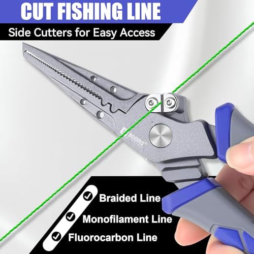 Booms Fishing Pliers Hook Remover: 7.5" Split Ring Pliers and Fish Hook Remover for Saltwater and Freshwater - Braid Line Cutter & Crimper with Lanyard - XW15 Multi-Function Fishing Tool for Angles - style: 7.5" fishing pliers