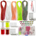 58pcs Fly Tying Materials Set | Complete Clouser Minnow Flies Fly Tying Kit with Hooks,Dumbbell Eyes and Flash Line to Tie Own Bass,Trout