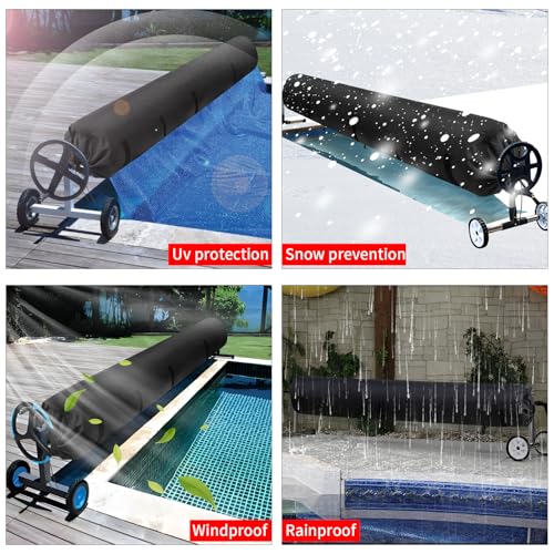 Pool Solar Reel Cover with Adjustable Strap, 420D Waterproof Heavy Duty Solar Blanket Protective Cover for Above Ground and Inground Swimming Pool (Black, 18 Ft) - color: Black, size: 18 FT
