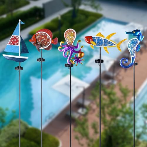 Solar Garden Lights Sailboat Stake Decor-Yard Outdoor Statue Decorations Waterproof 5 LED Metal Landscape Lighting Flower Bed,Pond,Yard,Lawn Gift for Mom Grandma Women - style: Sailboat