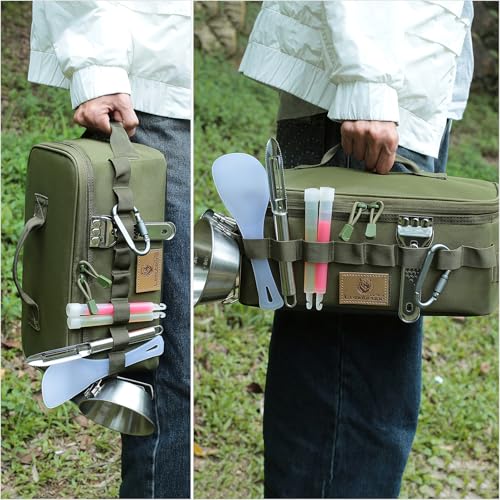 Tactical Camping Storage Bag 9L Tactical Utility Tote Bag Camping Cookware Organizer Trunk Organizer - color: Army Green