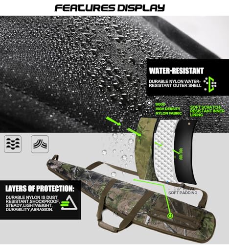 RAVOINCC Rifle Case Soft Shotgun Cases - Water Resistant Gun Carry Bag for Scoped Rifles with 3 Accessory Pockets Adjustable Shoulder Strap Available Length in 46 52 Inch - color: forest Green, size: 46inch