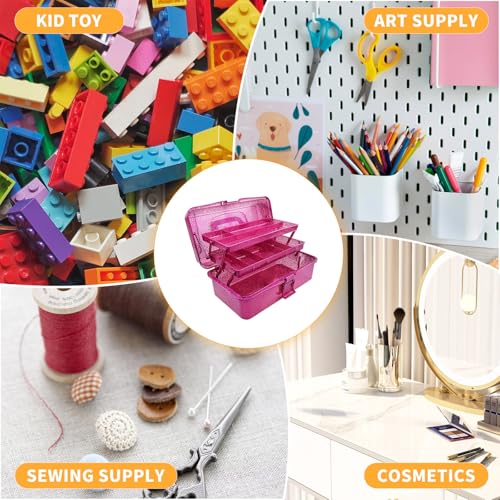12.2inch 3-Layer Art & Craft Tool Storage Box, Beautiful Sewing Supplies Organizer, Plastic Portable Fishing Tackle Boxes, for Art Supply, Makeup, Hair Accessories,Painting Tools Container (Hot Pink) - color: Hot Pink