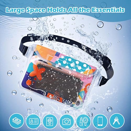4 Pack Waterproof Fanny Pack with Waist Strap Waterproof Phone Pouch Dry Bag for Kayaking Pool Swimming Boating Beach Fishing Travel Diving Surfing (B-Hawaii, 2 Fanny Pack + 2 Phone Pouch) - color: B-Hawaii