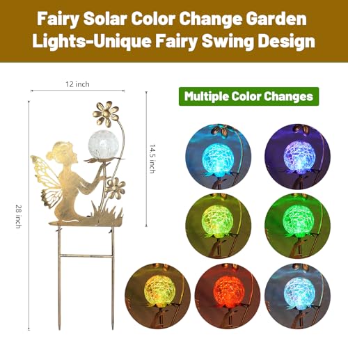 HONGLAND Solar Lights Fairy Garden Decor for Outside,Fairy Figurine Decorative Stake Housewarming Gifts for Patio Lawn Yard Pathway Outdoor Decor-Unique Valentines Day Gifts for Women Mom Grandma - color: Gold Fairy