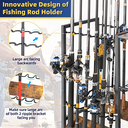 Olakee Fishing Rod Holders, Rolling Fishing Rod Rack for Garage & Boat, Tackle Box & Reel Holder Cart, Easy Assembly Fishing Gear Management System, Ideal Birthday Gift for Men Dad Anglers - color: 12 Rods,Carbonized Black