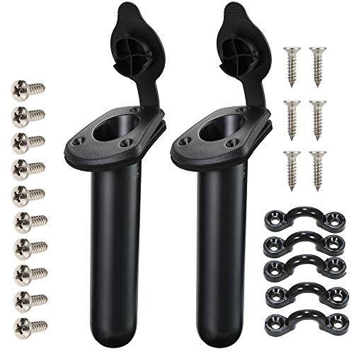 2 Pack Kayak Deck Flush Mount Fishing Rod Holders and Cap Cover for Boat, Canoe and Tackle Accessory Tool